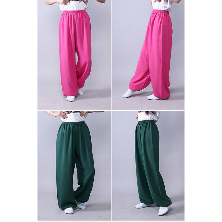 Pantalones de verano de Buddha Stones con cintura elástica para la práctica de Tai Chi y Qigong, de algodón y lino unisex - image 5