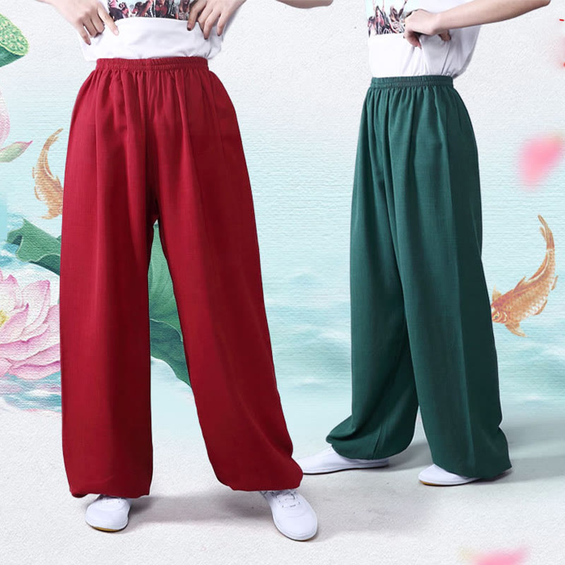 Pantalones de verano de Buddha Stones con cintura elástica para la práctica de Tai Chi y Qigong, de algodón y lino unisex - image 13