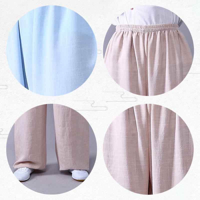 Pantalones de verano de Buddha Stones con cintura elástica para la práctica de Tai Chi y Qigong, de algodón y lino unisex - image 10