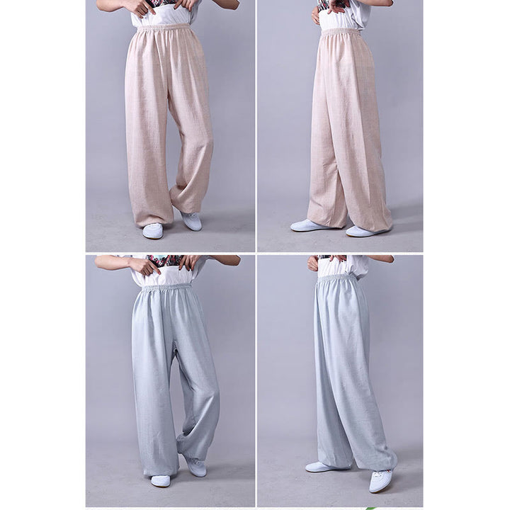 Pantalones de verano de Buddha Stones con cintura elástica para la práctica de Tai Chi y Qigong, de algodón y lino unisex - image 11