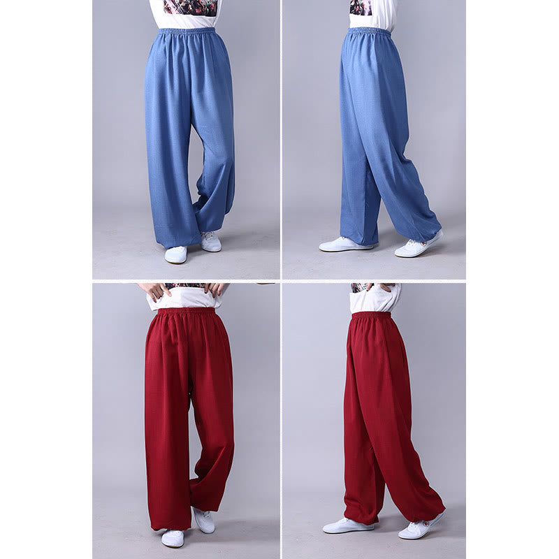 Pantalones de verano de Buddha Stones con cintura elástica para la práctica de Tai Chi y Qigong, de algodón y lino unisex - image 21