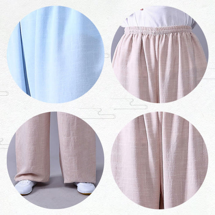 Pantalones de verano de Buddha Stones con cintura elástica para la práctica de Tai Chi y Qigong, de algodón y lino unisex - image 11