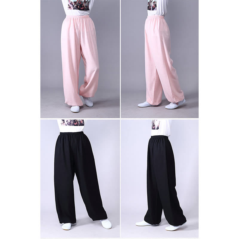 Pantalones de verano de Buddha Stones con cintura elástica para la práctica de Tai Chi y Qigong, de algodón y lino unisex - image 19