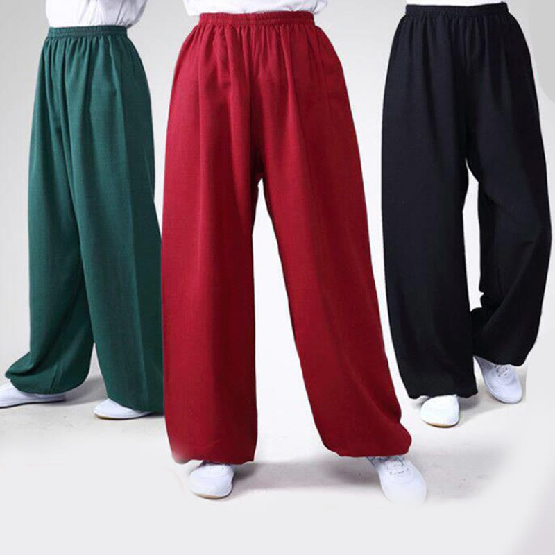 Pantalones de verano de Buddha Stones con cintura elástica para la práctica de Tai Chi y Qigong, de algodón y lino unisex - image 1