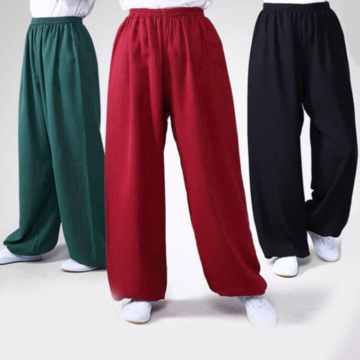 Pantalones de verano de Buddha Stones con cintura elástica para la práctica de Tai Chi y Qigong, de algodón y lino unisex - image 1