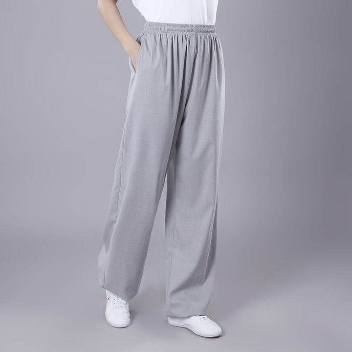 Pantalones de verano unisex de Buddha Stones con cintura elástica para la práctica de Tai Chi Qigong, transpirables, de algodón y lino, con bolsillos - Gris claro - 3XL- APTO PARA US . UK/AU - 2XL - image 7