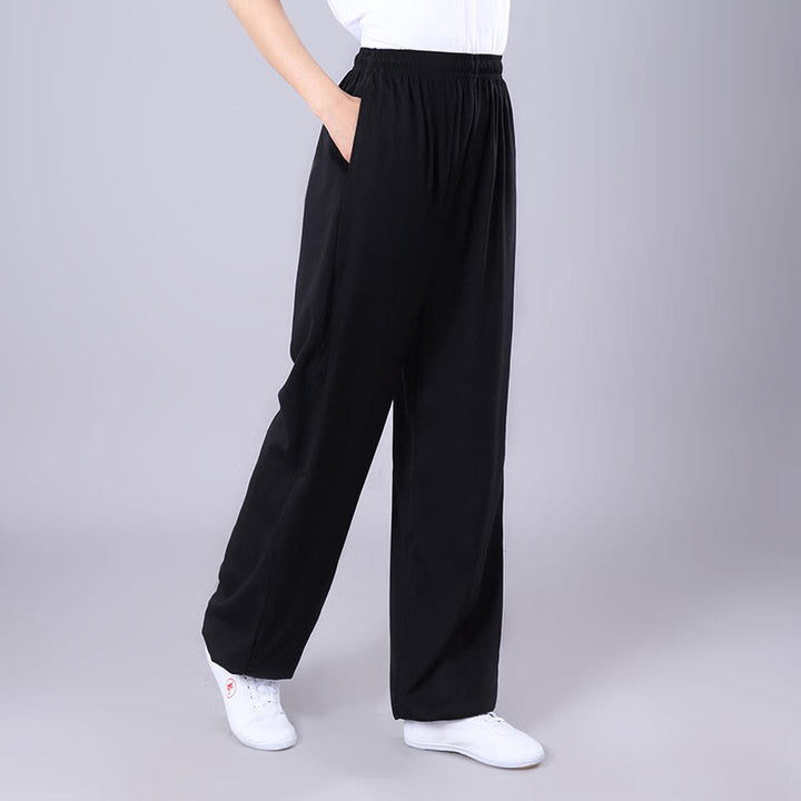 Pantalones de verano unisex de Buddha Stones con cintura elástica para la práctica de Tai Chi Qigong, transpirables, de algodón y lino, con bolsillos - Negro - 3XL - Equivalente a la 2XL de EE. US./ UK/AU/ EU - image 9