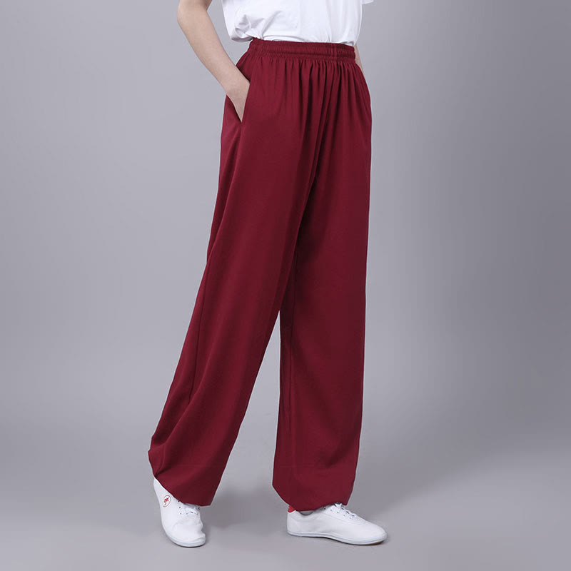 Pantalones de verano unisex de Buddha Stones con cintura elástica para la práctica de Tai Chi Qigong, transpirables, de algodón y lino, con bolsillos - Rojo indio - 3XL - Equivalente a la 2XL de EE. US./ UK/AU/ EU - image 15