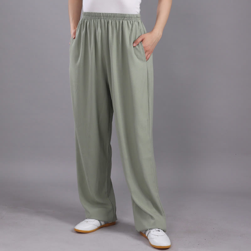Pantalones de verano unisex de Buddha Stones con cintura elástica para la práctica de Tai Chi Qigong, transpirables, de algodón y lino, con bolsillos - Verde claro - 3XL- APTO PARA US./ UK/AU/ EU- 2XL - image 27