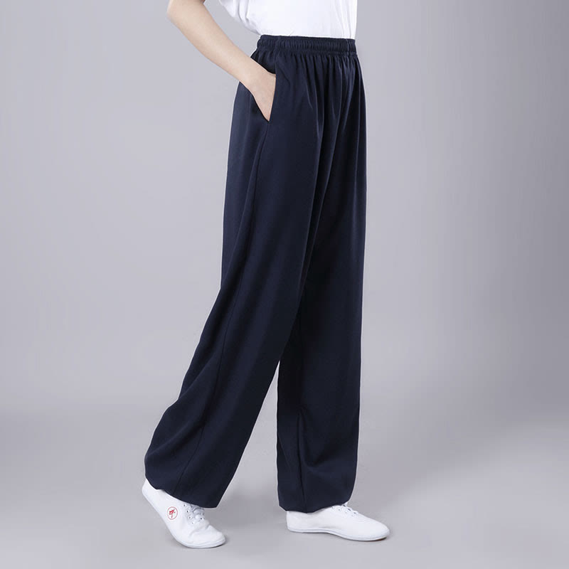 Pantalones de verano unisex de Buddha Stones con cintura elástica para la práctica de Tai Chi Qigong, transpirables, de algodón y lino, con bolsillos - Azul acero - 3XL- APTO PARA US./ UK/AU/ EU- 2XL - image 24