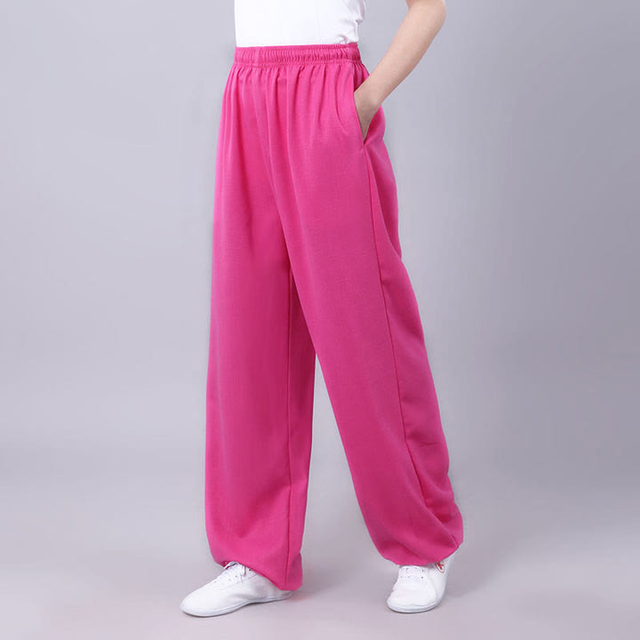 Pantalones de verano unisex de Buddha Stones con cintura elástica para la práctica de Tai Chi Qigong, transpirables, de algodón y lino, con bolsillos - Rosa intenso - 3XL- APTO PARA US . UK/AU - 2XL - image 20