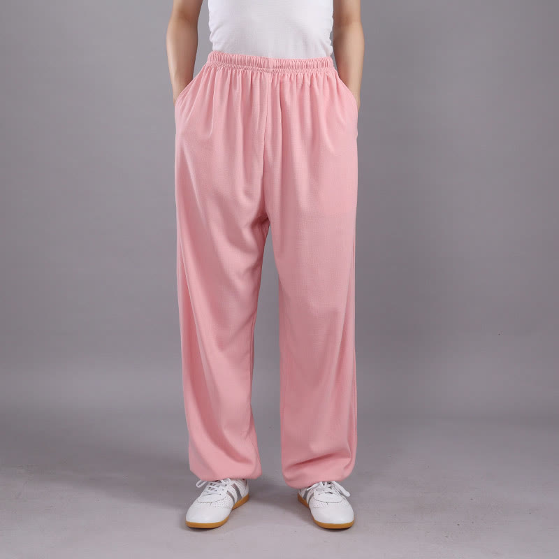 Pantalones de verano unisex de Buddha Stones con cintura elástica para la práctica de Tai Chi Qigong, transpirables, de algodón y lino, con bolsillos - Rosa - 3XL- APTO PARA US./ UK/AU/ EU- 2XL - image 26