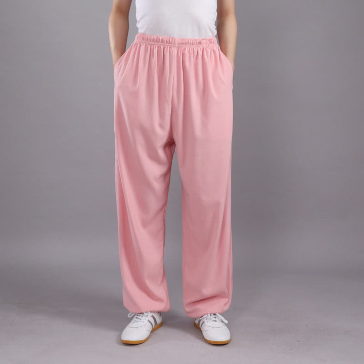 Pantalones de verano unisex de Buddha Stones con cintura elástica para la práctica de Tai Chi Qigong, transpirables, de algodón y lino, con bolsillos - Rosa - 3XL- APTO PARA US./ UK/AU/ EU- 2XL - image 26