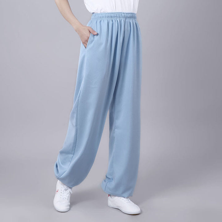 Pantalones de verano unisex de Buddha Stones con cintura elástica para la práctica de Tai Chi Qigong, transpirables, de algodón y lino, con bolsillos - Celeste - 3XL- APTO PARA US./ UK/AU/ EU- 2XL - image 22