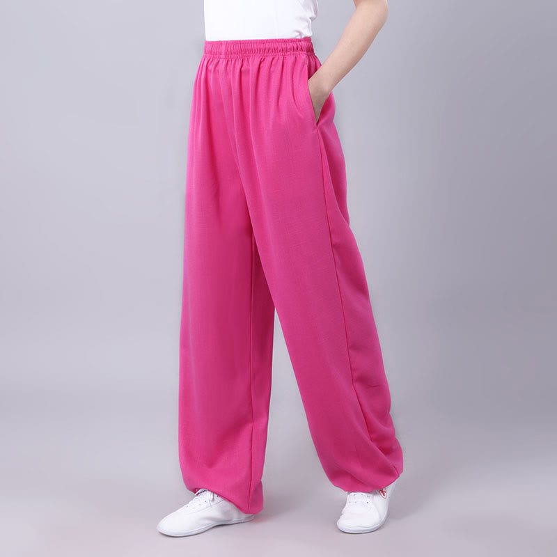 Pantalones de verano unisex de Buddha Stones con cintura elástica para la práctica de Tai Chi Qigong, transpirables, de algodón y lino, con bolsillos - Rosa fuerte - 3XL - Equivalente a la 2XL de EE. US./ UK/AU/ EU - image 20