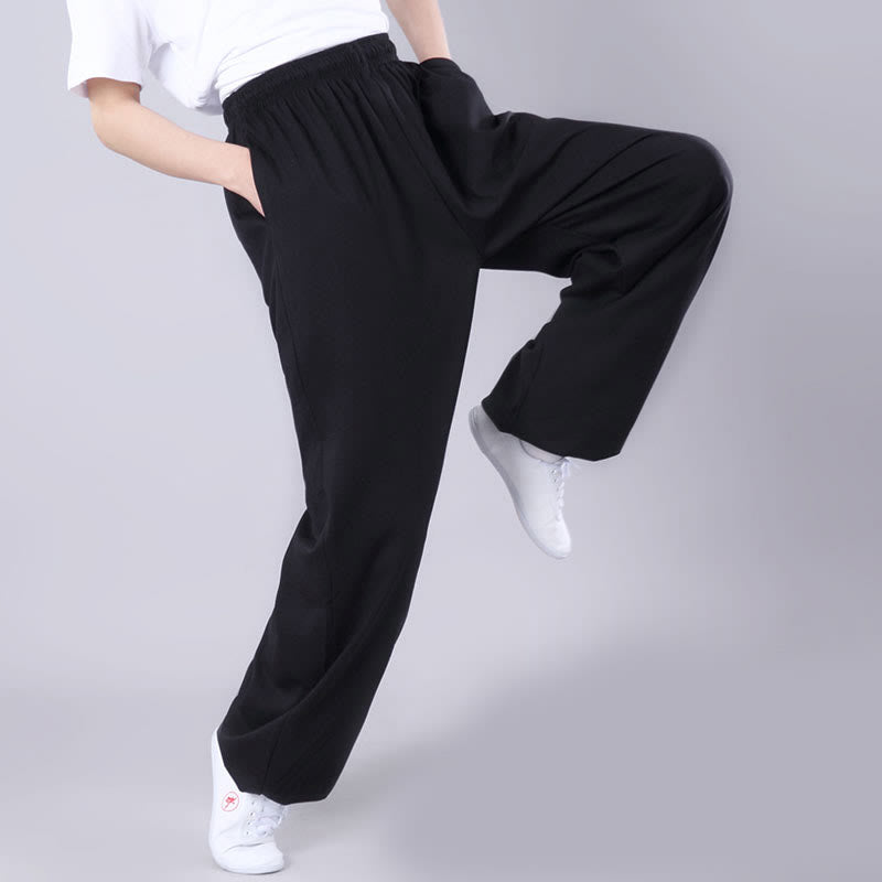 Pantalones de verano unisex de Buddha Stones con cintura elástica para la práctica de Tai Chi Qigong, transpirables, de algodón y lino, con bolsillos - image 10