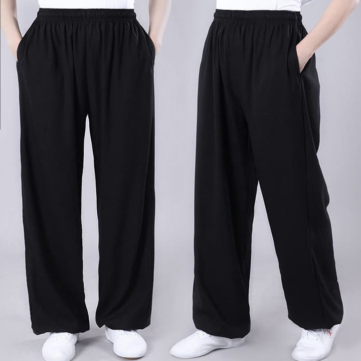 Pantalones de verano unisex de Buddha Stones con cintura elástica para la práctica de Tai Chi Qigong, transpirables, de algodón y lino, con bolsillos - image 11