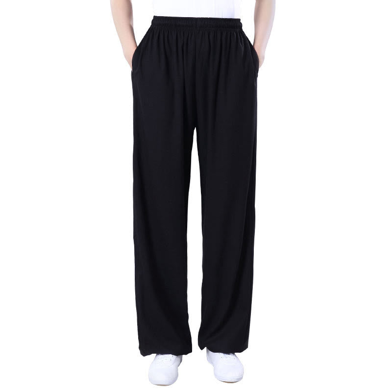 Pantalones de verano unisex de Buddha Stones con cintura elástica para la práctica de Tai Chi Qigong, transpirables, de algodón y lino, con bolsillos - image 12