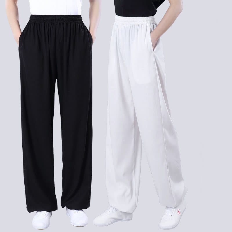 Pantalones de verano unisex de Buddha Stones con cintura elástica para la práctica de Tai Chi Qigong, transpirables, de algodón y lino, con bolsillos - image 13