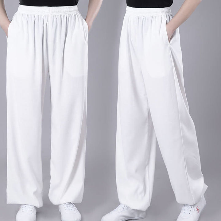 Pantalones de verano unisex de Buddha Stones con cintura elástica para la práctica de Tai Chi Qigong, transpirables, de algodón y lino, con bolsillos - image 2