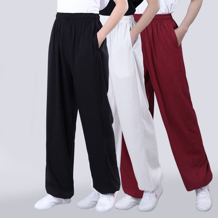 Pantalones de verano unisex de Buddha Stones con cintura elástica para la práctica de Tai Chi Qigong, transpirables, de algodón y lino, con bolsillos - image 14