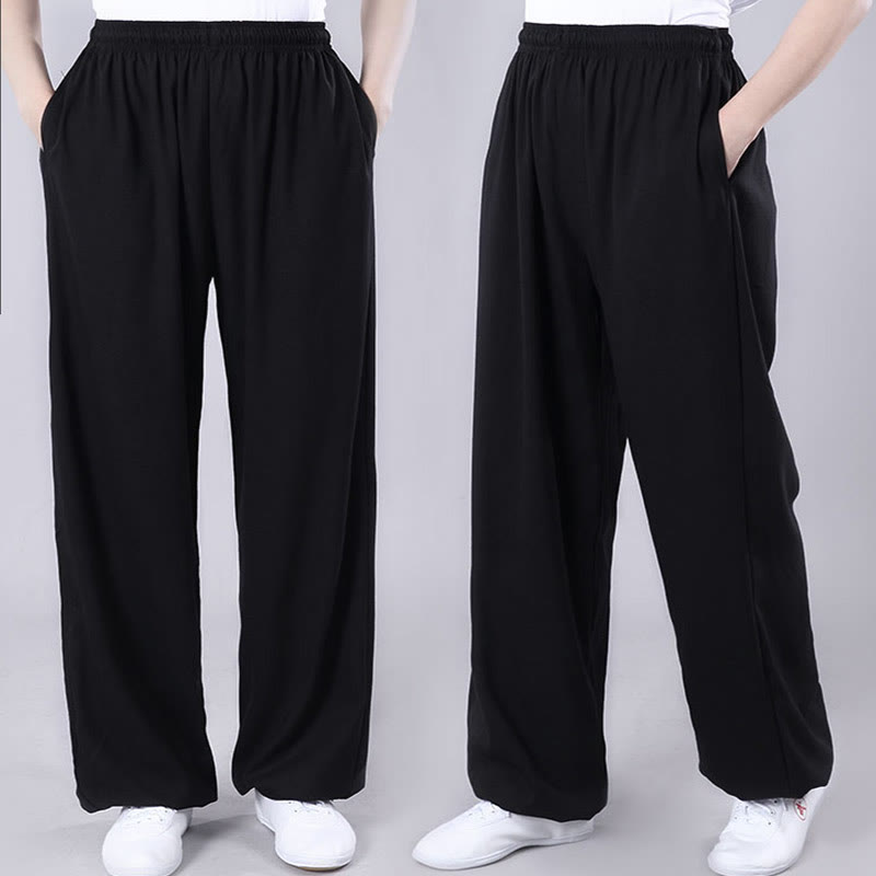 Pantalones de verano unisex de Buddha Stones con cintura elástica para la práctica de Tai Chi Qigong, transpirables, de algodón y lino, con bolsillos - image 11