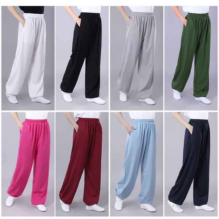 Pantalones de verano unisex de Buddha Stones con cintura elástica para la práctica de Tai Chi Qigong, transpirables, de algodón y lino, con bolsillos - image 28