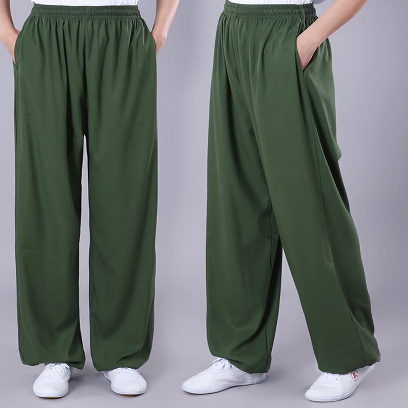 Pantalones de verano unisex de Buddha Stones con cintura elástica para la práctica de Tai Chi Qigong, transpirables, de algodón y lino, con bolsillos - image 19