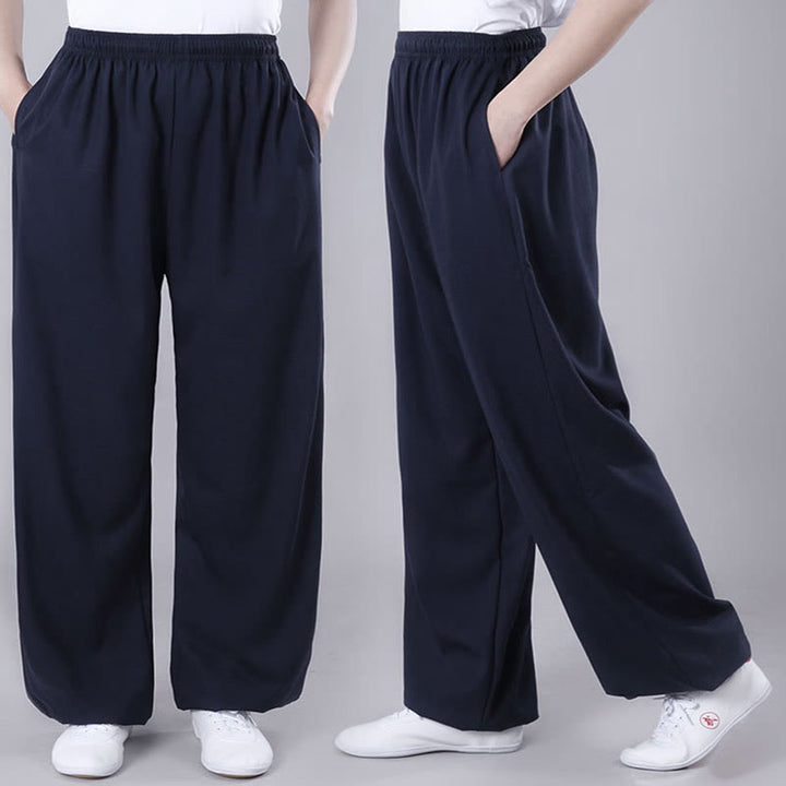Pantalones de verano unisex de Buddha Stones con cintura elástica para la práctica de Tai Chi Qigong, transpirables, de algodón y lino, con bolsillos - image 25