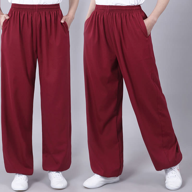 Pantalones de verano unisex de Buddha Stones con cintura elástica para la práctica de Tai Chi Qigong, transpirables, de algodón y lino, con bolsillos - image 17