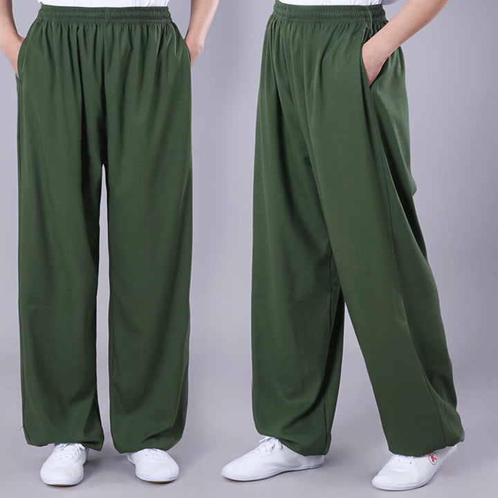 Pantalones de verano unisex de Buddha Stones con cintura elástica para la práctica de Tai Chi Qigong, transpirables, de algodón y lino, con bolsillos - image 19