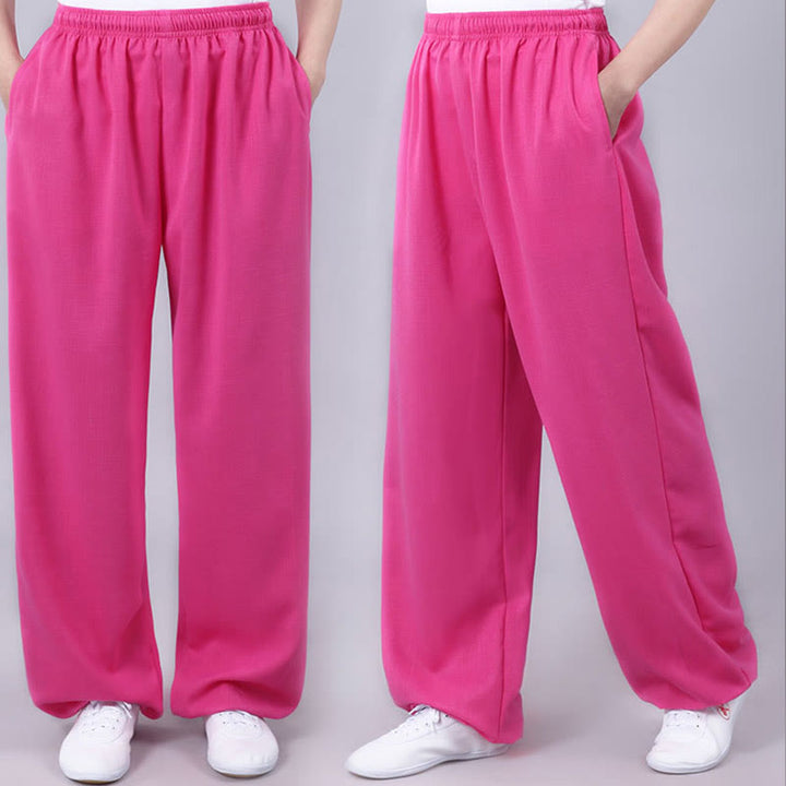 Pantalones de verano unisex de Buddha Stones con cintura elástica para la práctica de Tai Chi Qigong, transpirables, de algodón y lino, con bolsillos - image 21