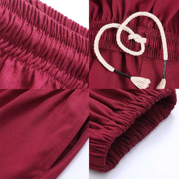 Pantalones de verano unisex de Buddha Stones con cintura elástica para la práctica de Tai Chi Qigong, transpirables, de algodón y lino, con bolsillos - image 16