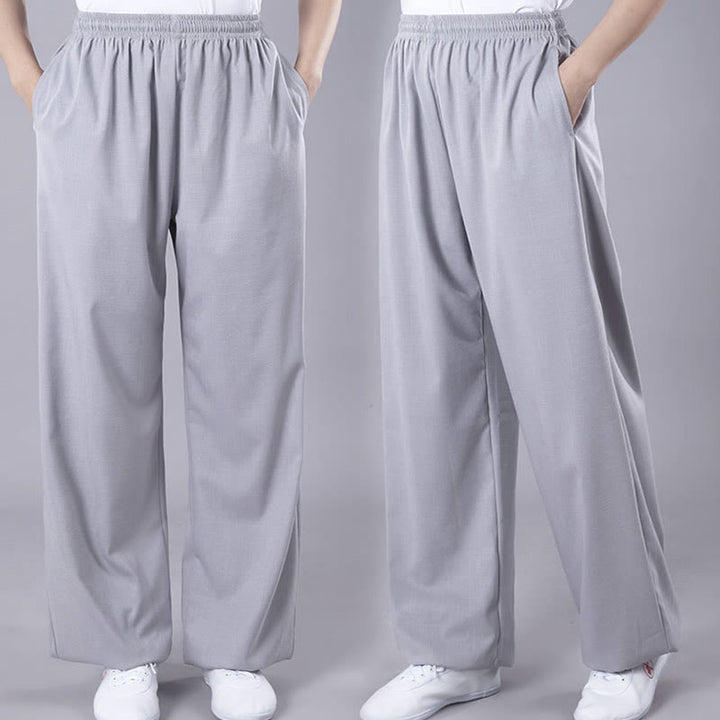 Pantalones de verano unisex de Buddha Stones con cintura elástica para la práctica de Tai Chi Qigong, transpirables, de algodón y lino, con bolsillos - image 8