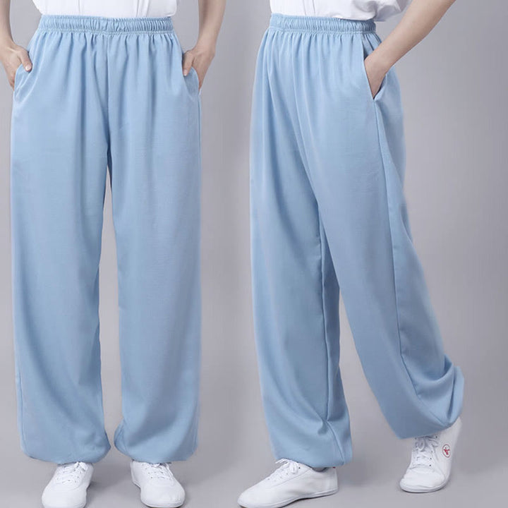 Pantalones de verano unisex de Buddha Stones con cintura elástica para la práctica de Tai Chi Qigong, transpirables, de algodón y lino, con bolsillos - image 23
