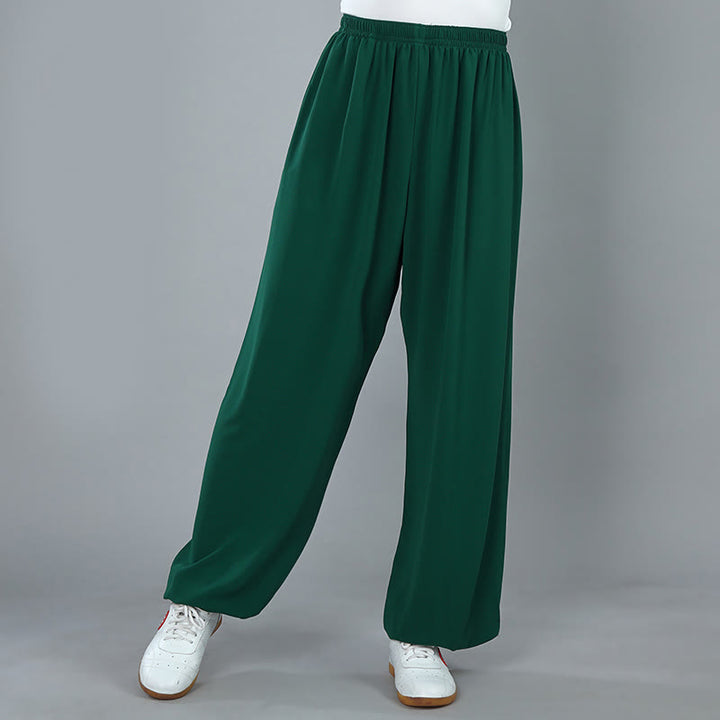 Pantalones de Algodón Transpirables con Bolsillos y Cintura Elástica de Verano Unisex para Práctica de Tai Chi Kung Fu Qigong Buddha Stones - Verdemar - 3XL- APTO PARA US./ UK/AU/ EU- 2XL - image 15