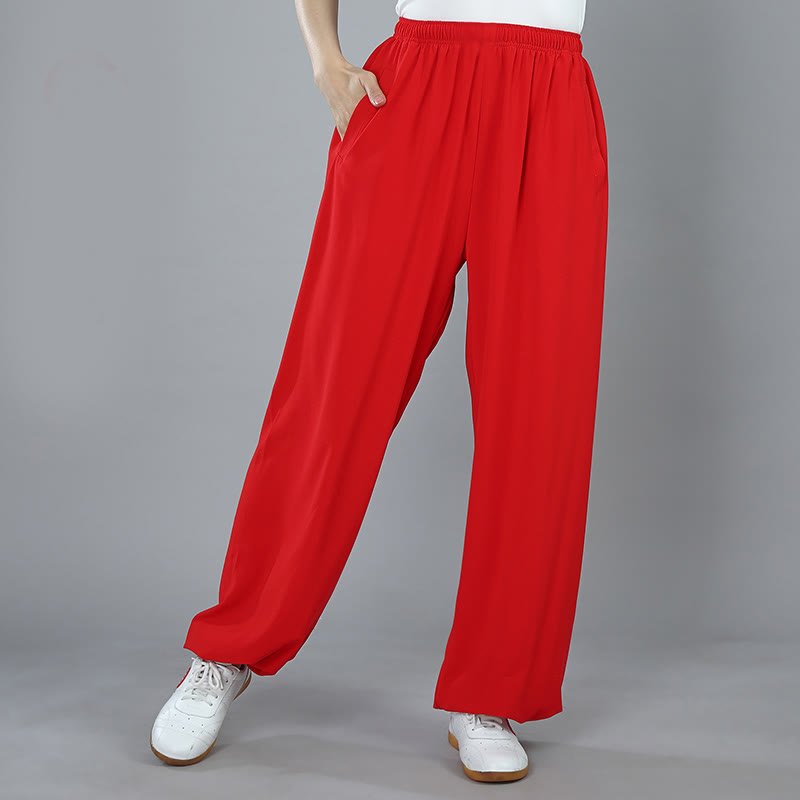 Pantalones unisex de verano con cintura elástica para practicar Tai Chi, Kung Fu y Qigong, transpirables y con bolsillos, con Buddha Stones. - Rojo - 3XL- APTO PARA US./ UK/AU/ EU- 2XL - image 13