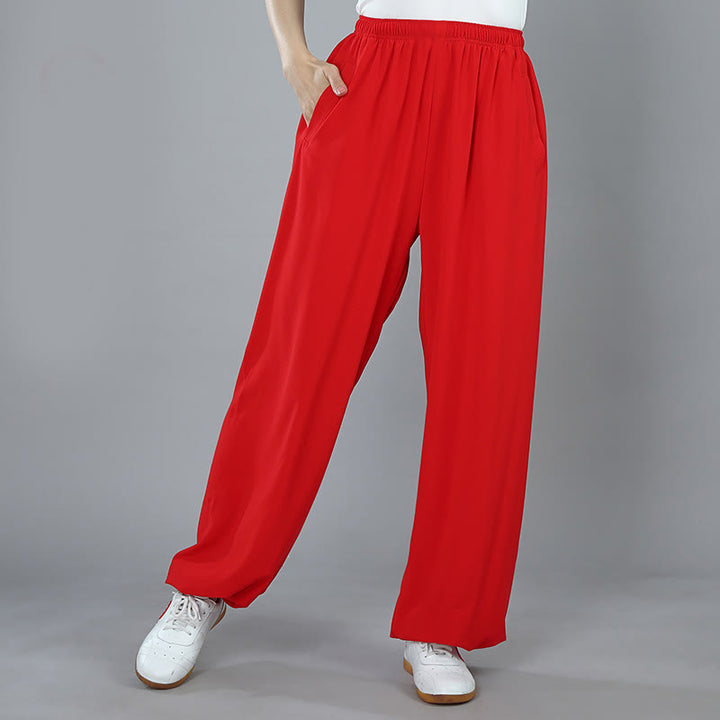 Pantalones de Algodón Transpirables con Bolsillos y Cintura Elástica de Verano Unisex para Práctica de Tai Chi Kung Fu Qigong Buddha Stones - Rojo - 3XL- APTO PARA US./ UK/AU/ EU- 2XL - image 14