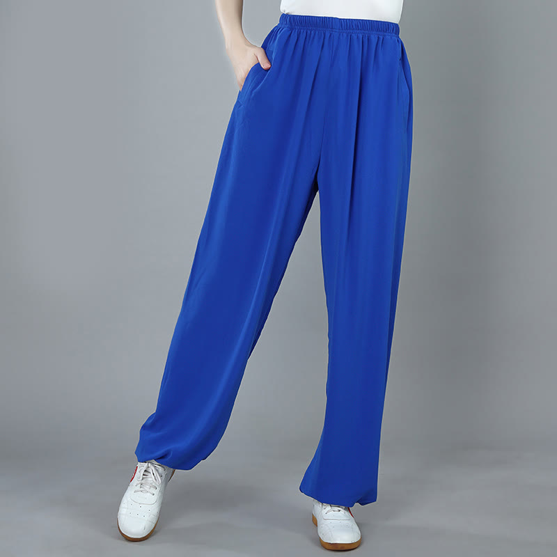 Pantalones de Algodón Transpirables con Bolsillos y Cintura Elástica de Verano Unisex para Práctica de Tai Chi Kung Fu Qigong Buddha Stones - Azul real - 3XL- APTO PARA US./ UK/AU/ EU- 2XL - image 11