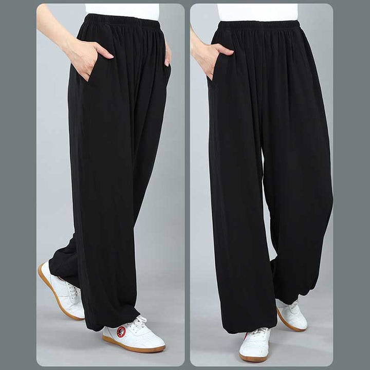 Pantalones de Algodón Transpirables con Bolsillos y Cintura Elástica de Verano Unisex para Práctica de Tai Chi Kung Fu Qigong Buddha Stones - image 6