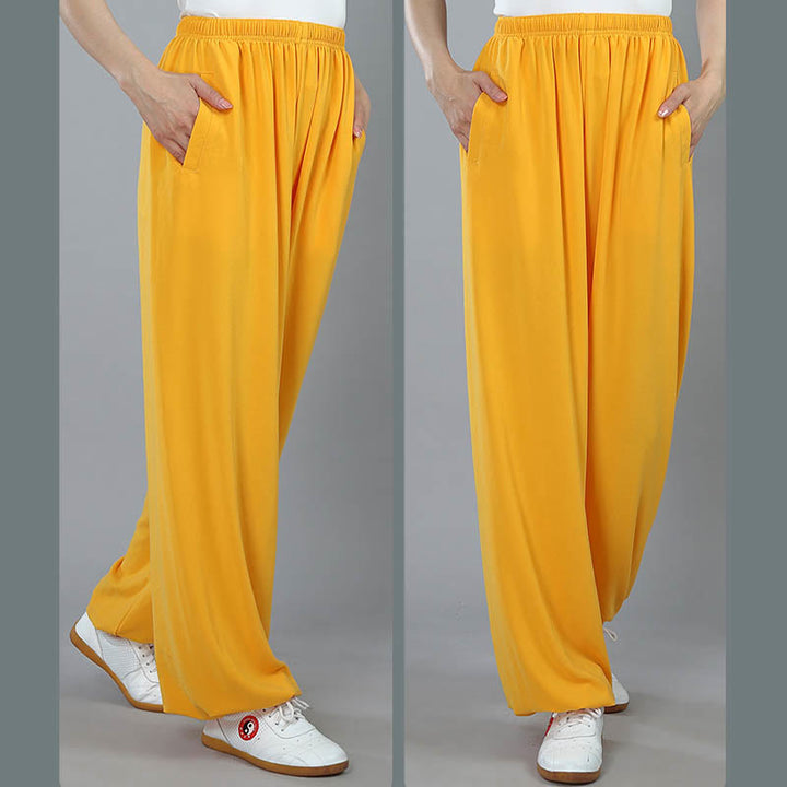Pantalones de Algodón Transpirables con Bolsillos y Cintura Elástica de Verano Unisex para Práctica de Tai Chi Kung Fu Qigong Buddha Stones - image 10