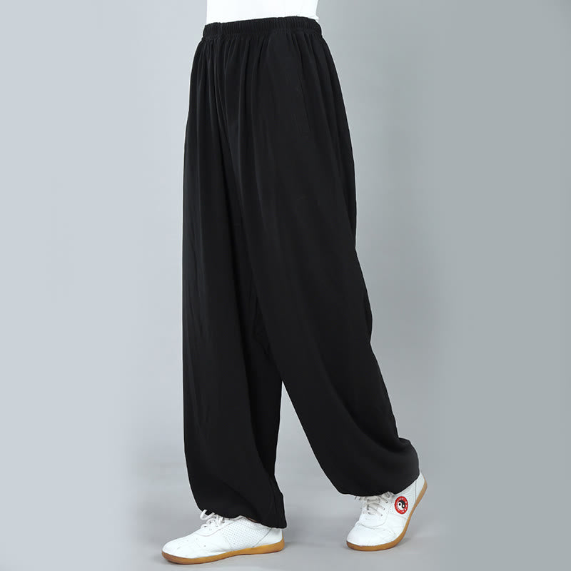 Pantalones de Algodón Transpirables con Bolsillos y Cintura Elástica de Verano Unisex para Práctica de Tai Chi Kung Fu Qigong Buddha Stones - image 4