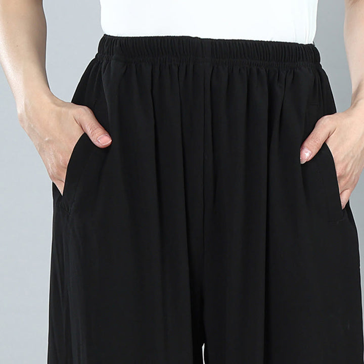 Pantalones de Algodón Transpirables con Bolsillos y Cintura Elástica de Verano Unisex para Práctica de Tai Chi Kung Fu Qigong Buddha Stones - image 7