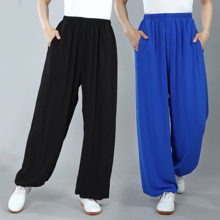 Pantalones de Algodón Transpirables con Bolsillos y Cintura Elástica de Verano Unisex para Práctica de Tai Chi Kung Fu Qigong Buddha Stones - image 13