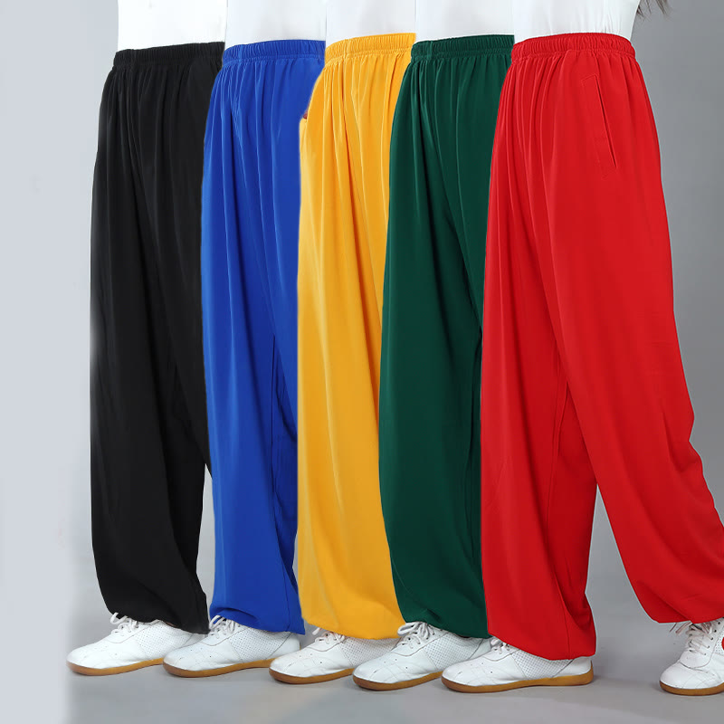 Pantalones de Algodón Transpirables con Bolsillos y Cintura Elástica de Verano Unisex para Práctica de Tai Chi Kung Fu Qigong Buddha Stones - image 1
