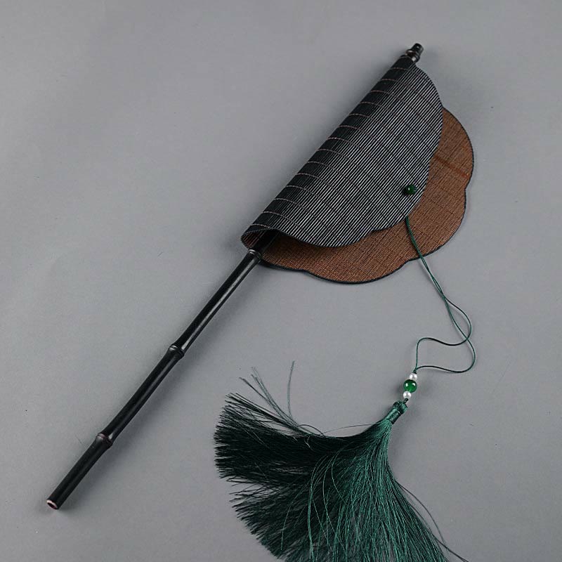 Buddha Stones Abanico portátil de mango largo de bambú hechas a mano estilo chino