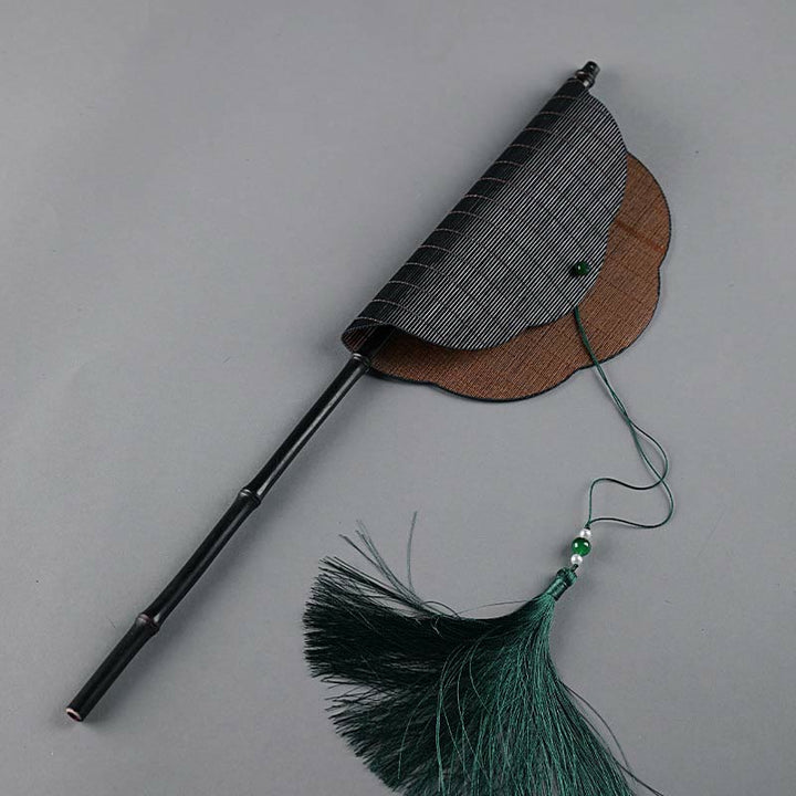 Buddha Stones Abanico portátil de mango largo de bambú hechas a mano estilo chino