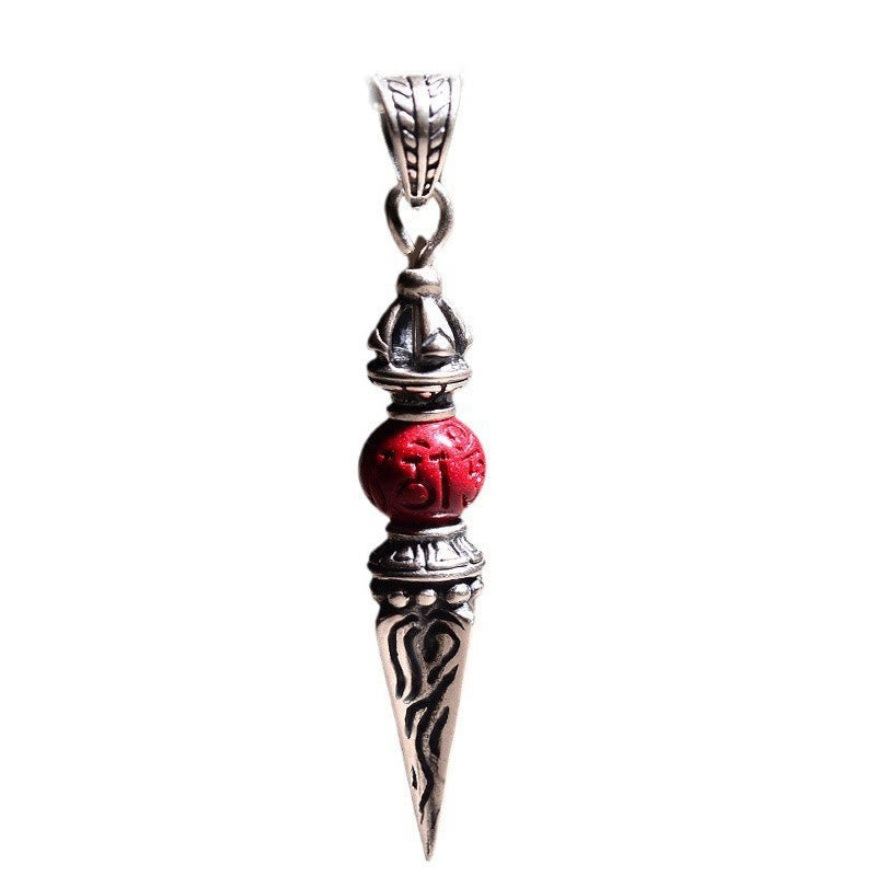 Buddha Stones Collar Colgante de Bendición con Motivo de Vajra Dorje en Sánscrito de Cinabrio