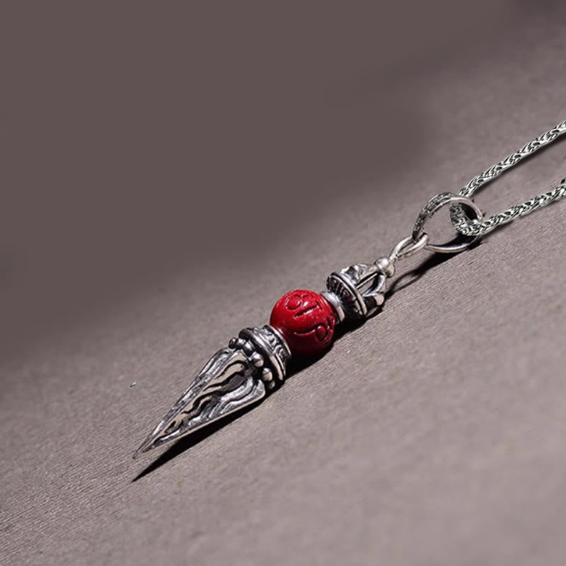 Buddha Stones Collar Colgante de Bendición con Motivo de Vajra Dorje en Sánscrito de Cinabrio