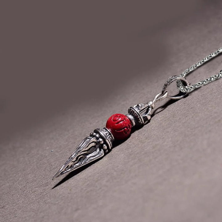 Buddha Stones Collar Colgante de Bendición con Motivo de Vajra Dorje en Sánscrito de Cinabrio